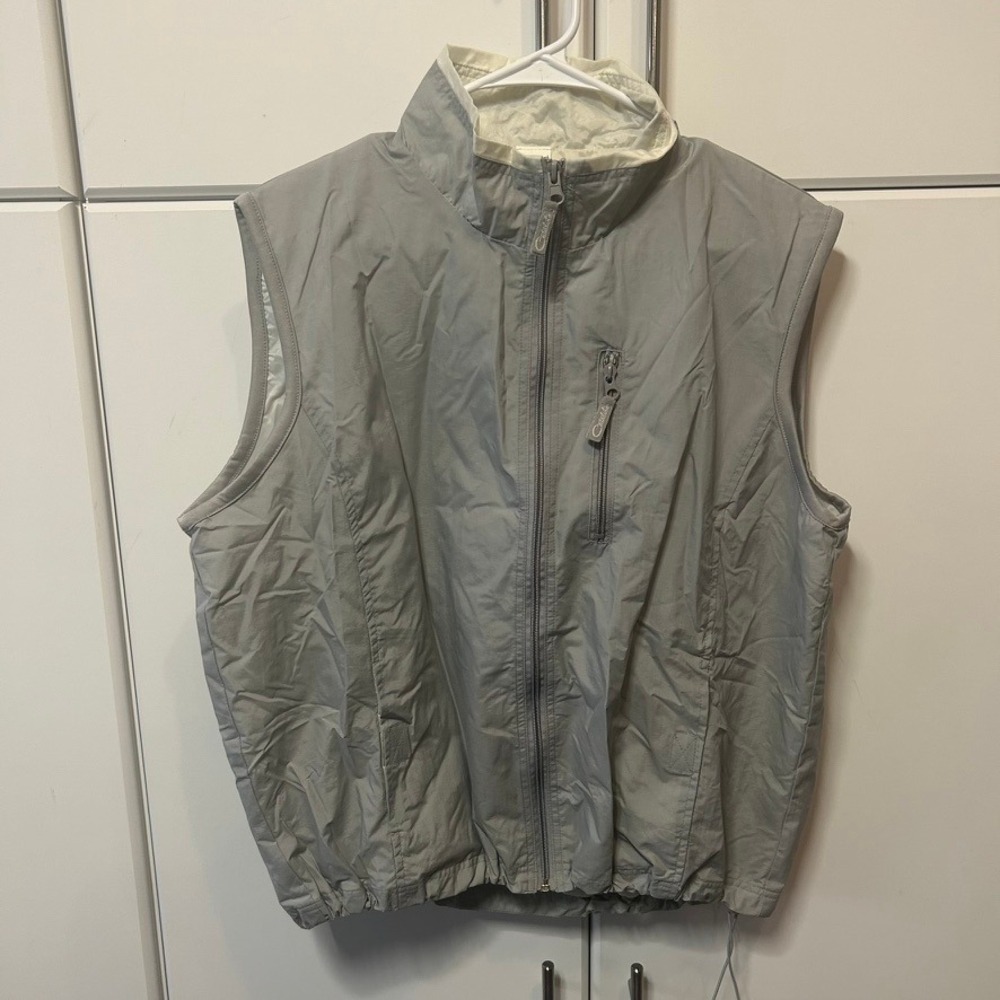 Catalina‎ Vintage Mens Windbreaker Vest Light Gray Full Zip Mock Neck L